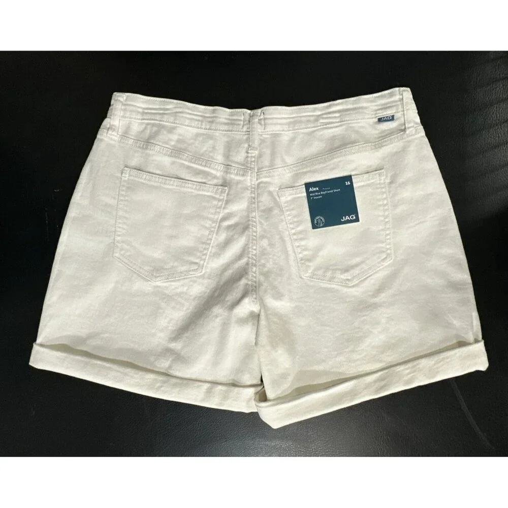 JAG Women's Alex Mid Rise Boyfriend Shorts White Denim Size 16 Inseam 5 - Picture 2 of 9